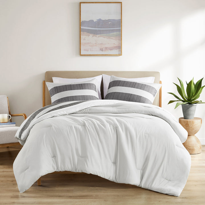 Blake Stripe Textured Print Microfiber Comforter Set 510 Design Color: Black/Gray Size: Queen Comforter + 2 Standard Shams