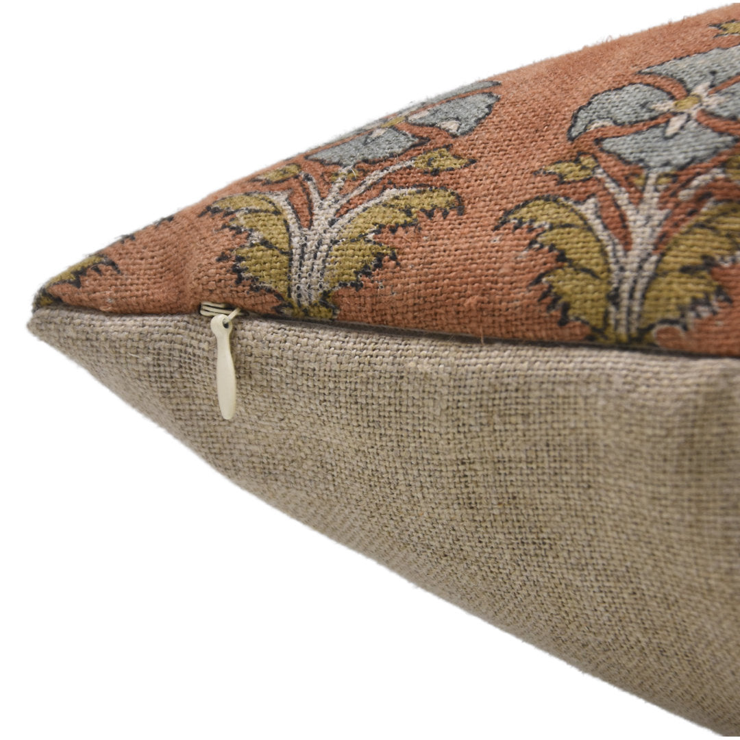 Fabritual Block Print Thick Linen  Throw Pillow Covers  (Mor Mukut, Rust) Fabdivine Size: 22"H x 22"W