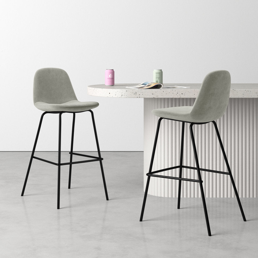 Kody Upholstered Bar & Counter Stool (Set of 2) AllModern Color: Bella Platinum Performance Velvet Seat Height: Counter Stool (23.5" Seat Height)