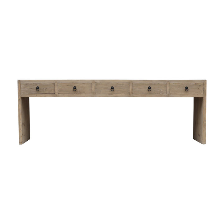 Lily's Living 98"l Weathered Natural Wood Indoor Waterfall Console Table W/Five Drawers, Home Office Furniture Lily's Living