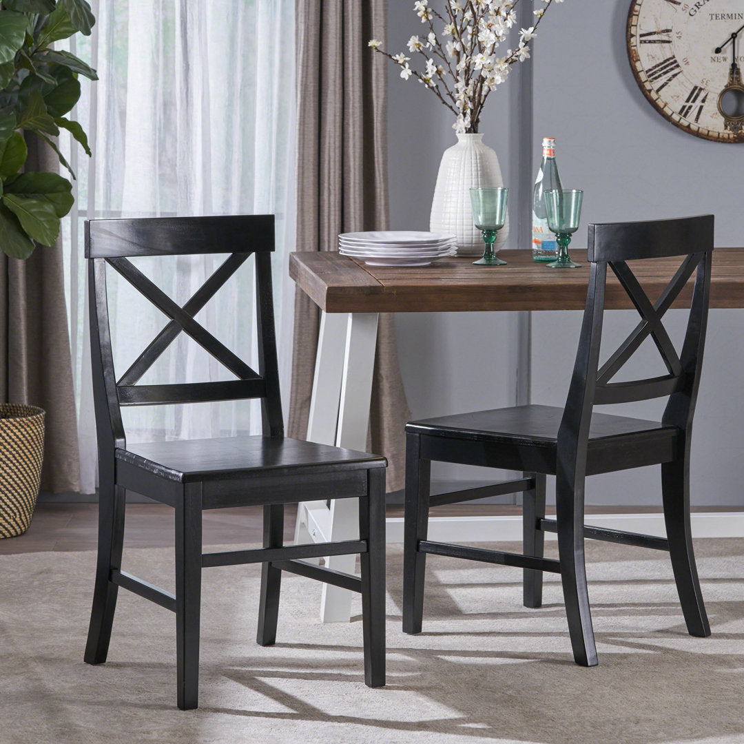 Hitz Solid Wood Cross Back Side Chair (Set of 2) Charlton Home® Color: Black