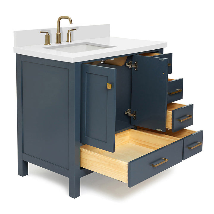 Amariani 37" Single Bathroom Vanity Set Latitude Run® Hardware Finish: Satin Brass, Base Finish: Midnight Blue