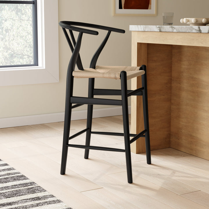 Fairbanks Solid Wood Stool Joss & Main Seat Color: Natural, Frame Color: Black Seat Height: Counter Stool (26" Seat Height)