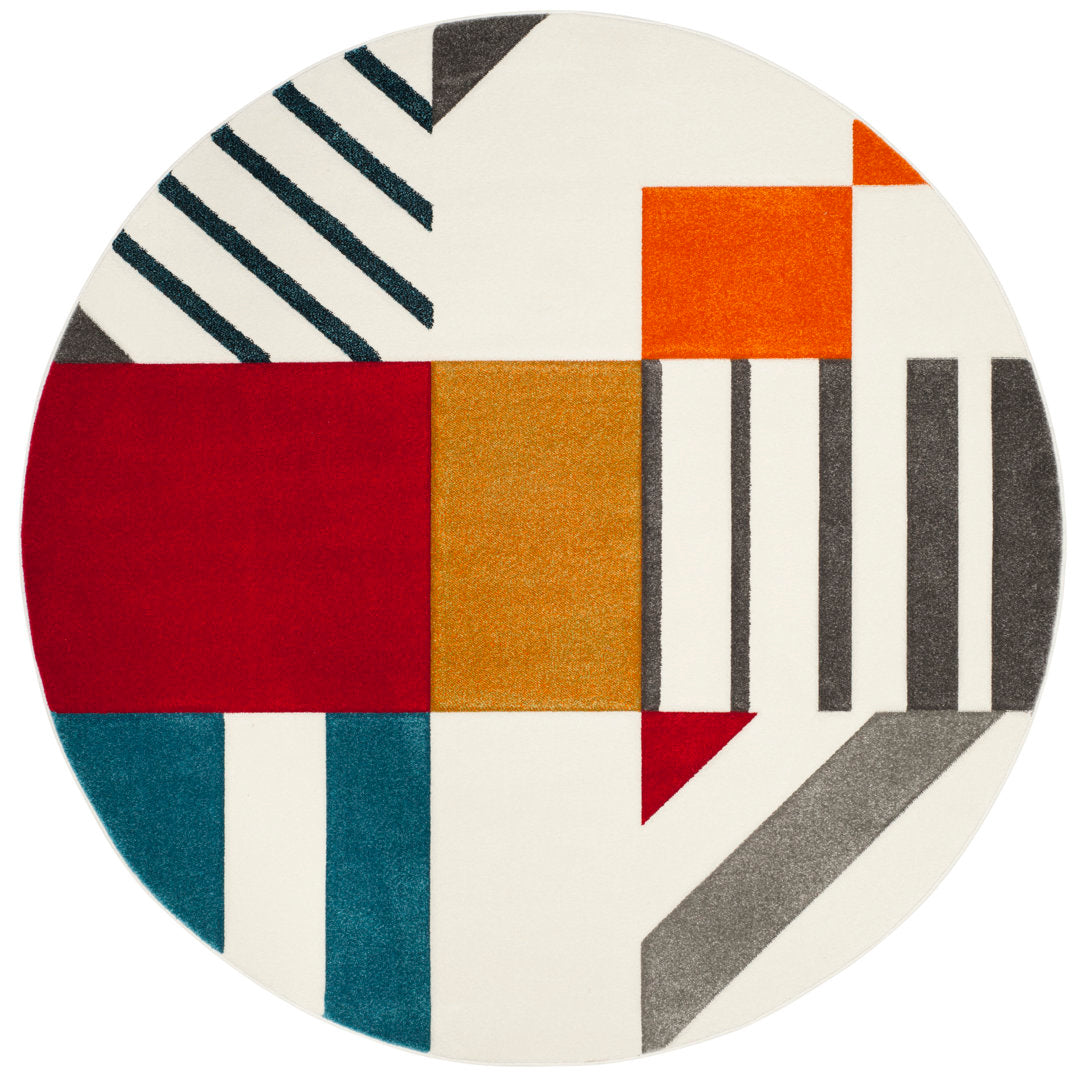 Garima Performance Geometric Rug Ivy Bronx Rug Size: Round 5'3"