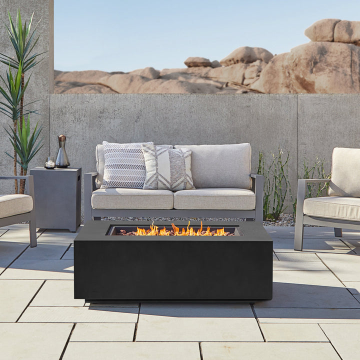 AEGEAN Propane / Natural Gas Outdoor Fire Pit Table Real Flame Size: 15" H x 50" W x 32" D Finish: Black