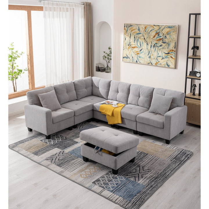 Reversible Modular Corner Sectional Sofa & Ottoman Set Latitude Run® Body Fabric: Light Gray Polyester