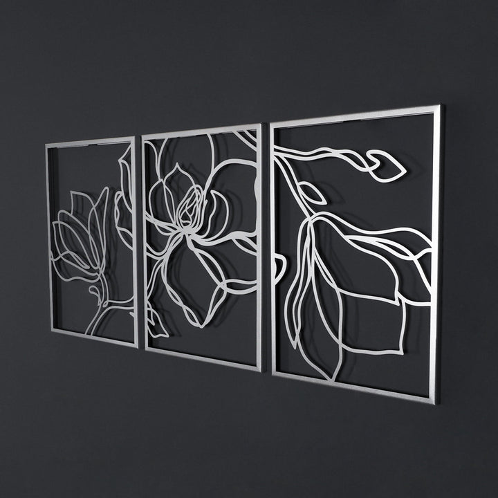 Metal Floral Wall Decor Set - 3 Piece Wall Art ARTEPERA Size: 18" H x 36" W x 1" D Finish: Silver