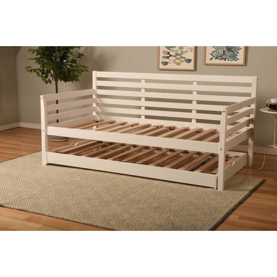Alhamdi Boho Daybed and Pop-Up Bed with Mattresses Lark Manor™ Frame Color: White, Mattress Color: Canton Black