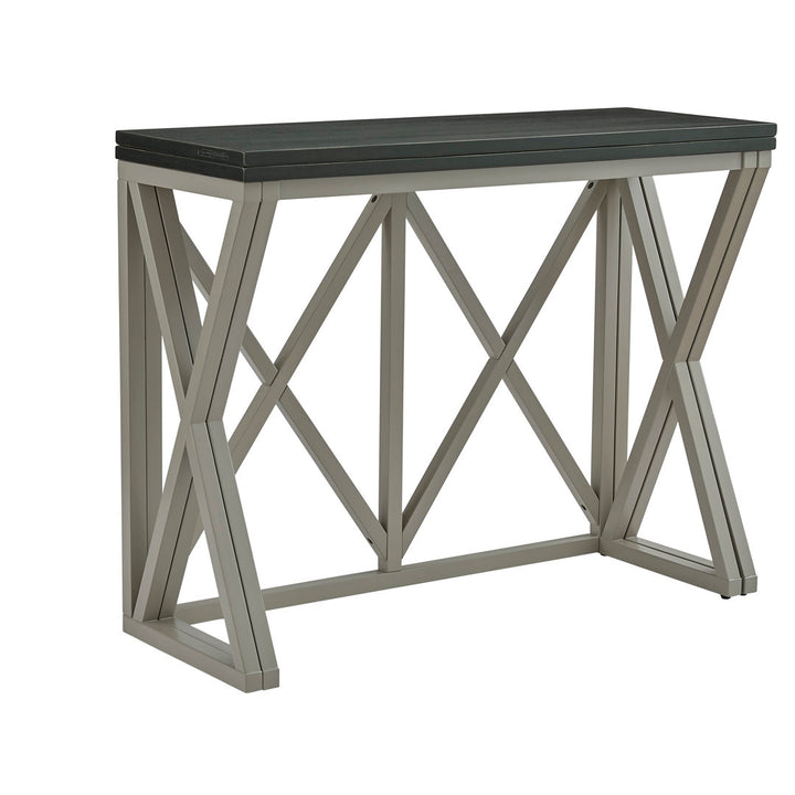 Montevious Counter Height Folding Double Pedestal Dining Table Gracie Oaks Table Top Color: Black Top/Gray Base