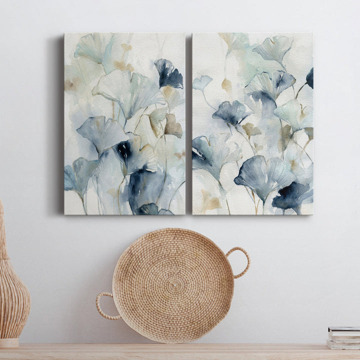Indigo Ginkgo I - 2 Piece Wrapped Canvas Textual Art Set Lark Manor™ Size: 48" H x 64" W x 1.5" D