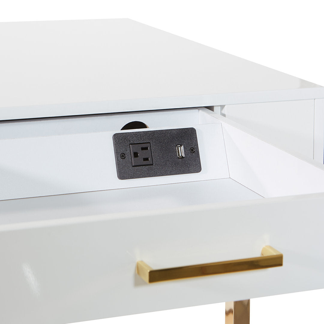Vallee Desk with Built in Outlets Mercer41 Color: White/Gold