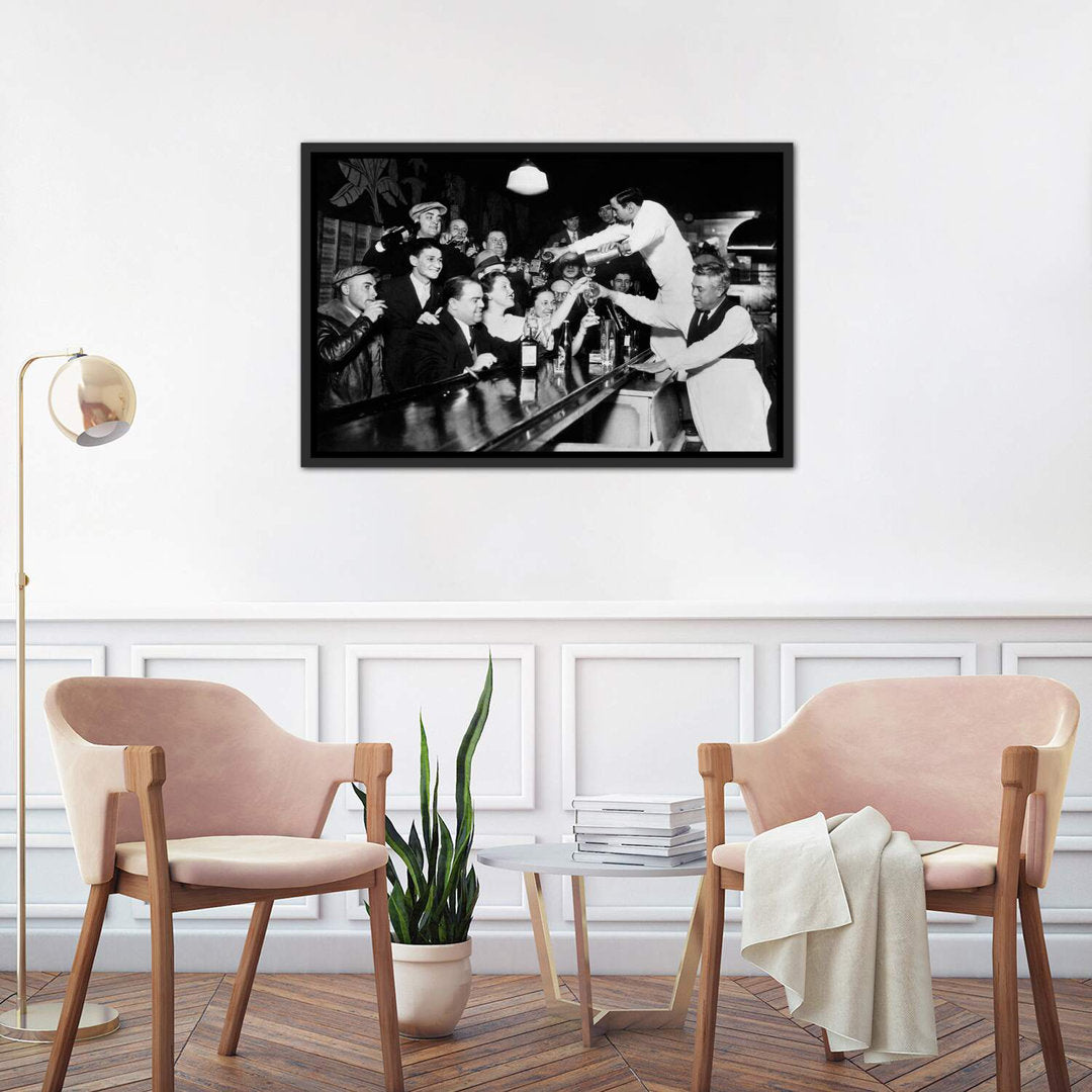 End of the Prohibition Party - Photograph Print East Urban Home Size: 26" H x 40" W x 1.5" D Format: Distressed Black Framed Canvas