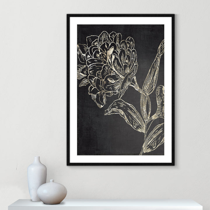 Golden Flower Folklore II by Asia Jensen - Picture Frame Graphic Art Joss & Main Size: 41.5" H x 29.5" W  Format: Black Wood Grain Framed