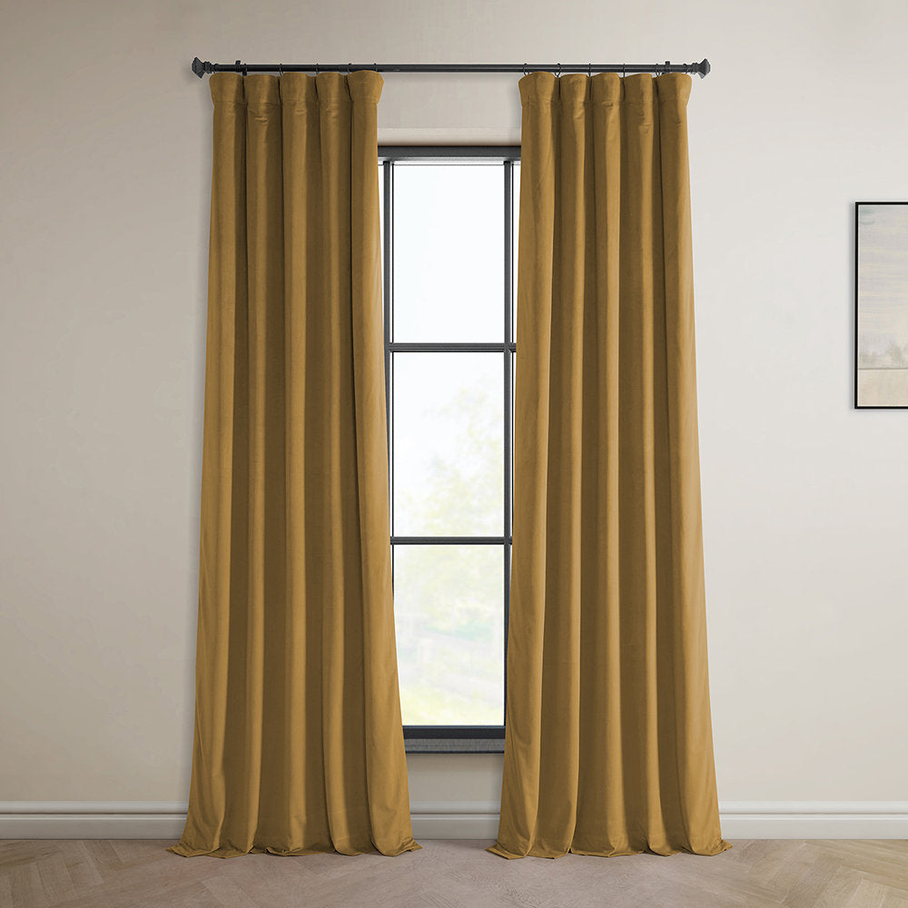 Matra Plush Velvet Curtains for Bedroom - Room Darkening Curtains for Living Room Window Single Panel AllModern Curtain Color: Retro Gold Size per Panel: 50" W x 120" L