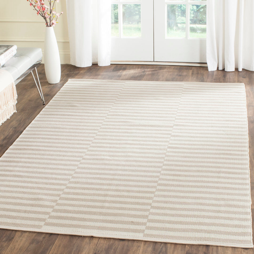Ilona Striped Hand Loomed Cotton Area Rug in Ivory/Light Gray Birch Lane™ Rug Size: Rectangle 4' x 6'