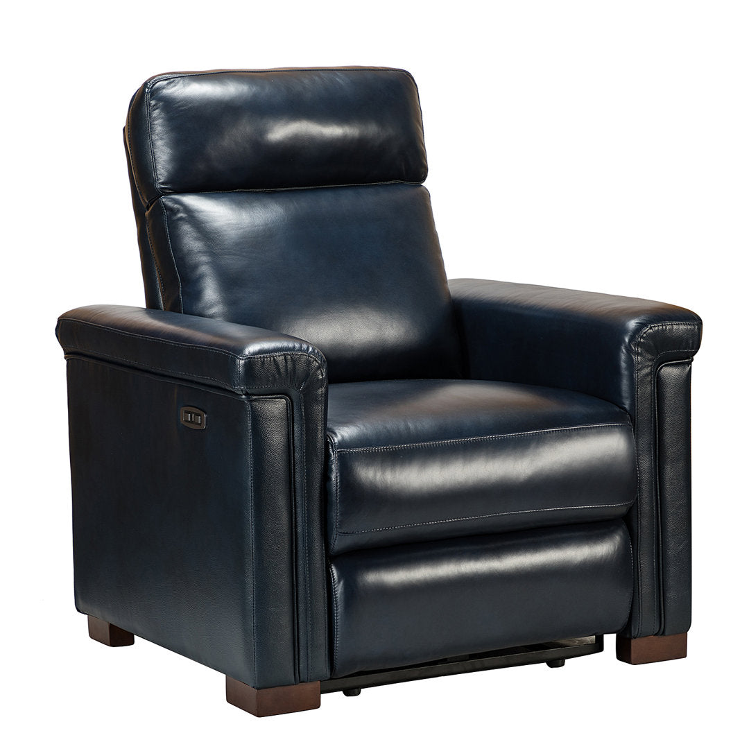 Aziah 34.65" Wide Genuine Leather Power Recliner With USB Port Wade Logan® Body Fabric: Navy Genuine Leather