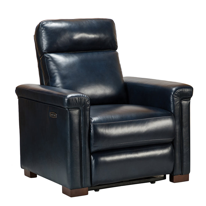 Aziah 34.65" Wide Genuine Leather Power Recliner With USB Port Wade Logan® Body Fabric: Navy Genuine Leather