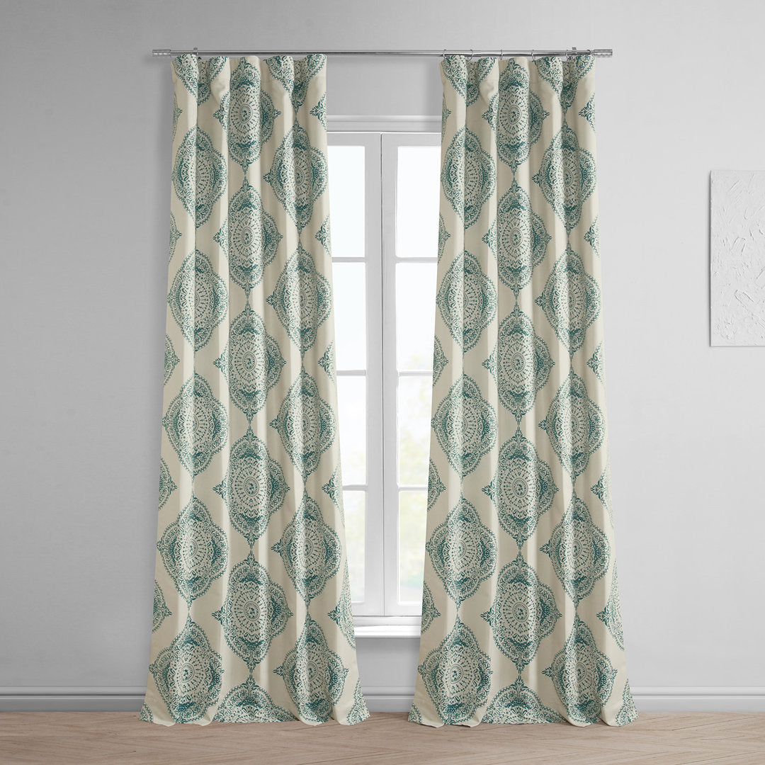 Klyszejko Majestic Medallion Printed Room Darkening Curtains for Living Room, Bedroom Single Panel Bungalow Rose Curtain Color: Teal Size per Panel: 50"W x 96"L