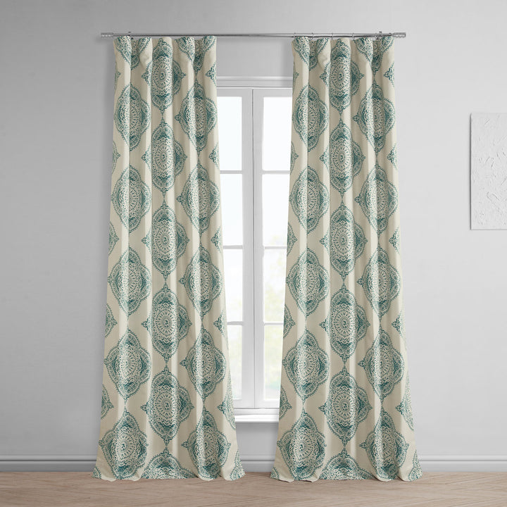 Klyszejko Majestic Medallion Printed Room Darkening Curtains for Living Room, Bedroom Single Panel Bungalow Rose Curtain Color: Teal Size per Panel: 50"W x 96"L