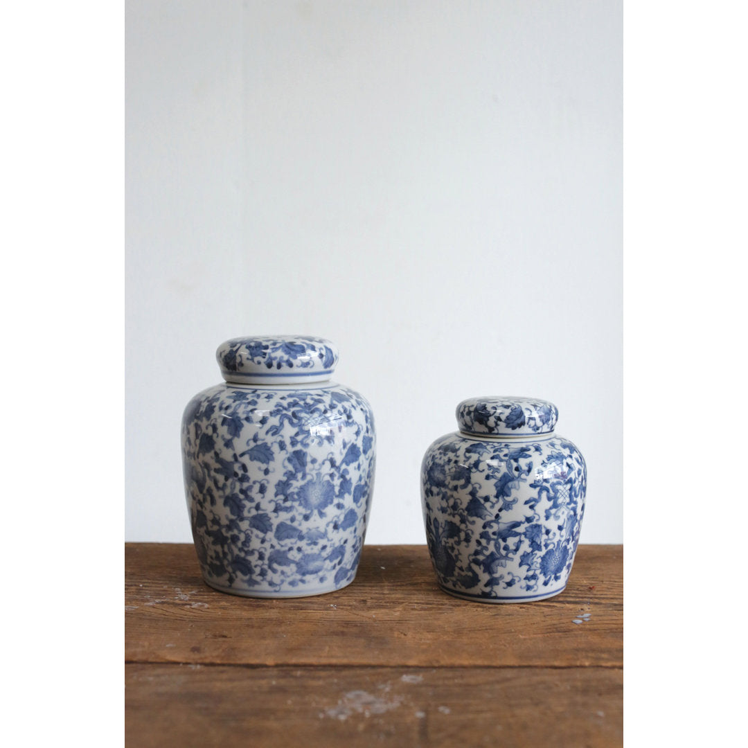 Chadwicks Blue/White Ceramic Jar Birch Lane™ Size: 6.5'' H x 5.5'' W x 5.5'' D