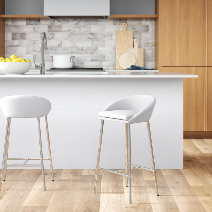 Glaser Bar Stool, Counter Height, Kitchen, Chrome, Contemporary (Set of 2) Wade Logan® Seat Height: Bar Stool (29.75" Seat Height ), Upholstery: White