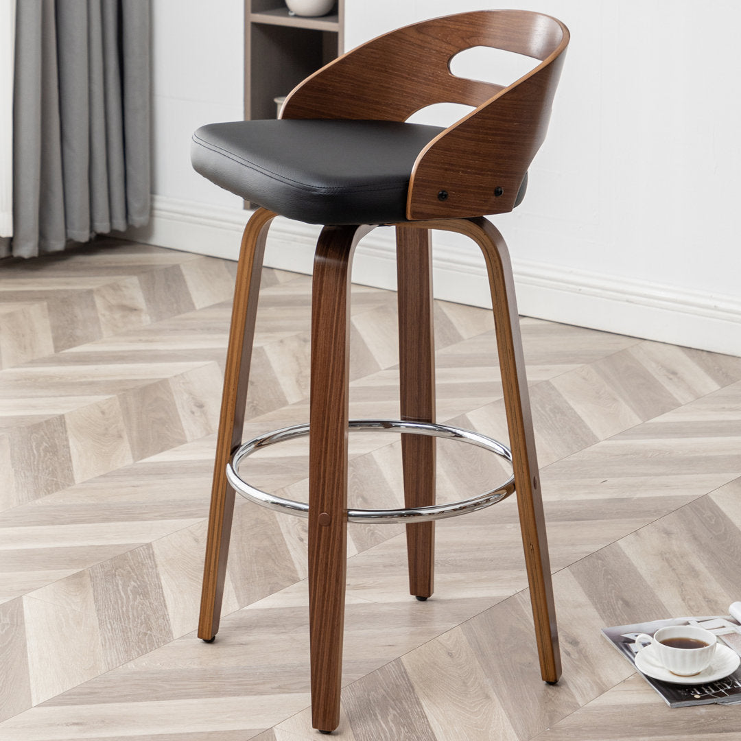 Mahtab Swivel Counter & Bar Stool (Set of 2) Corrigan Studio® Upholstery: Black Faux Leather, Seat Height: Bar Stool = 29.92” Seat Height
