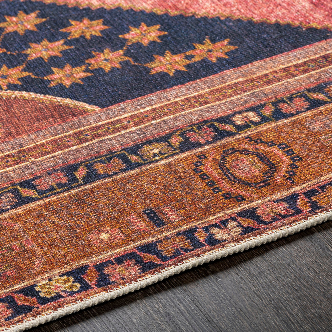 Westlake Machine Washable Oriental Dark Blue/Rose Area Rug Birch Lane™ Rug Size: Runner 2'7" x 7'10"