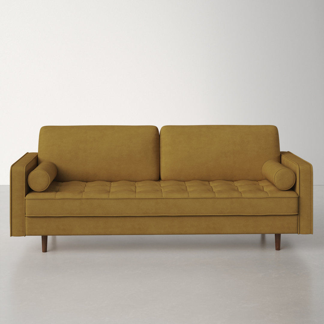 Geo 84" Upholstered Sofa AllModern Fabric: Bella Gold Performance Velvet