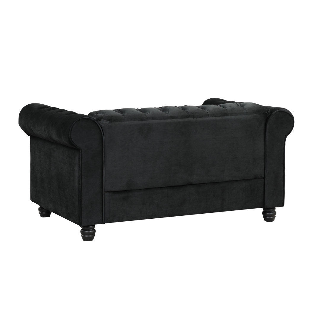 Provence 61" Rolled Arm Chesterfield Loveseat Kelly Clarkson Home Upholstery Color: Black Velvet