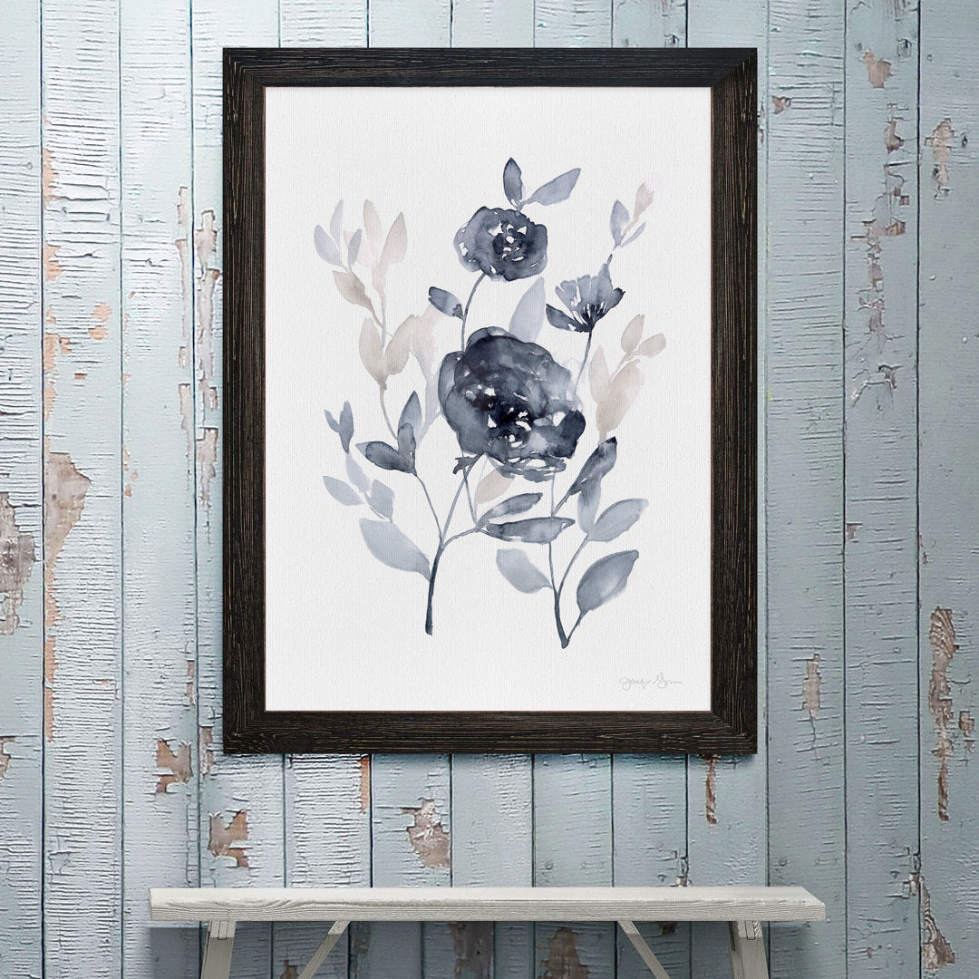 Peonies In Gray II' - Picture Frame Print on Glass Winston Porter Size: 32" H x 44" W x 1.25" D Format: Framed Ebony Canvas