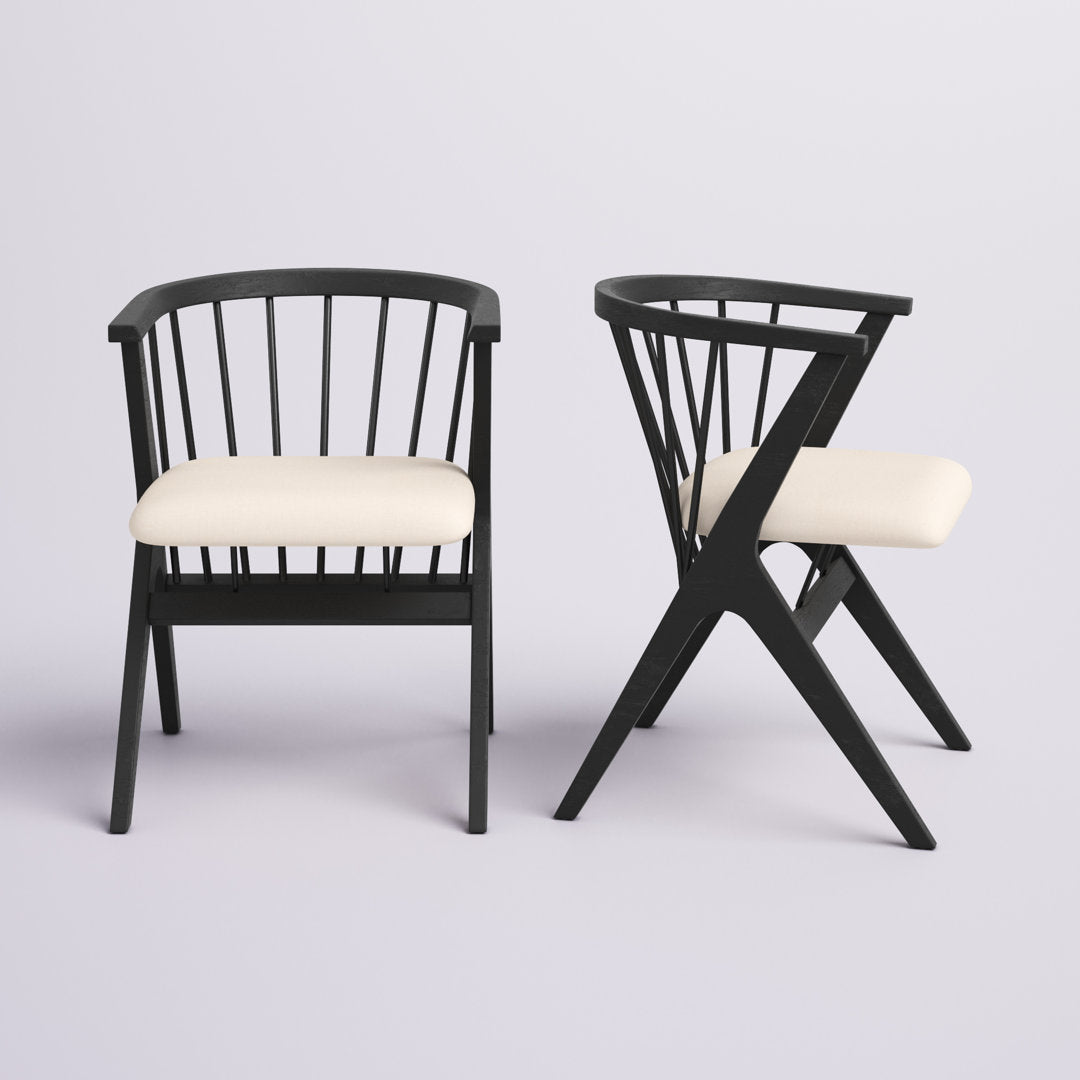 Artemis Slat Back Side Chair in Black (Set of 2) Mistana™ Color: Black, Upholstery Color: Beige
