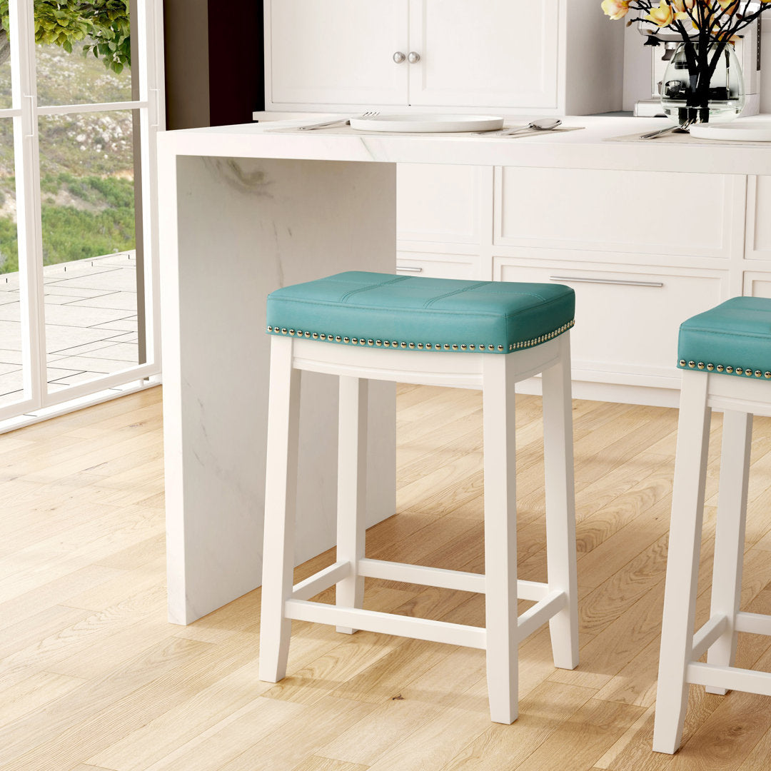 Arlyce Counter & Bar Solid Wood Backless Stool with Upholstered Seat Lark Manor™ Seat Height: Counter Stool (26.5" Seat Height)