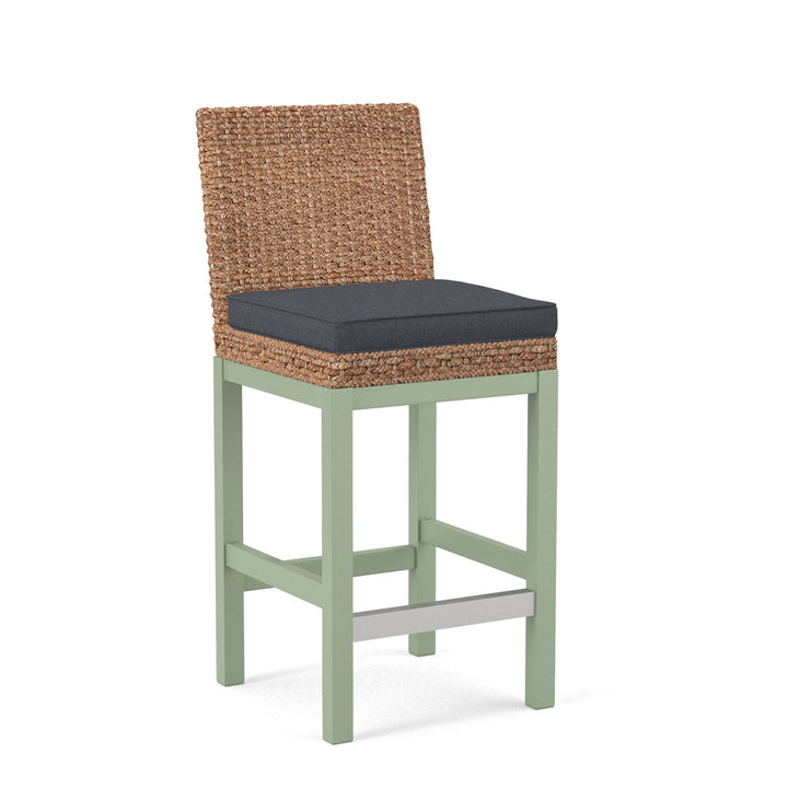 Seagrass Top Counter Stool Braxton Culler Leg Color: Celery Finish Body Fabric: Blue and Gray and Beige Stripe; 0229-66