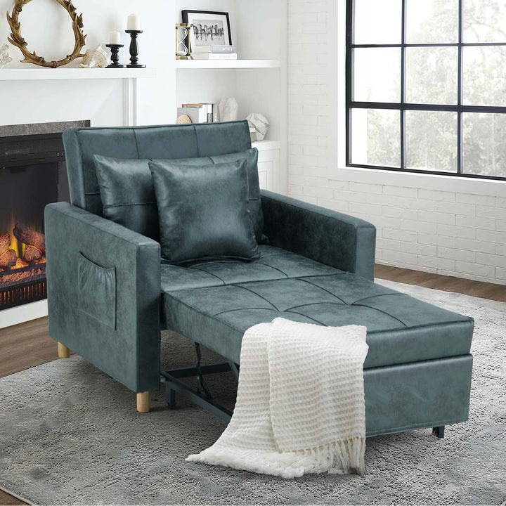 Seamus 40" Wide Tufted Genuine Leather Convertible Chair Steelside™ Body Fabric: Dark Teal Faux Leather