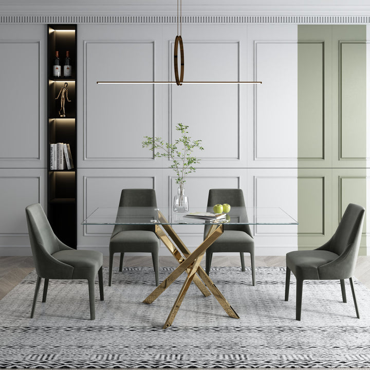 Ceolia 63" Glass Dinning Table with Metal Base for 6 to 8 People Mercer41 Table Base Color: Gold