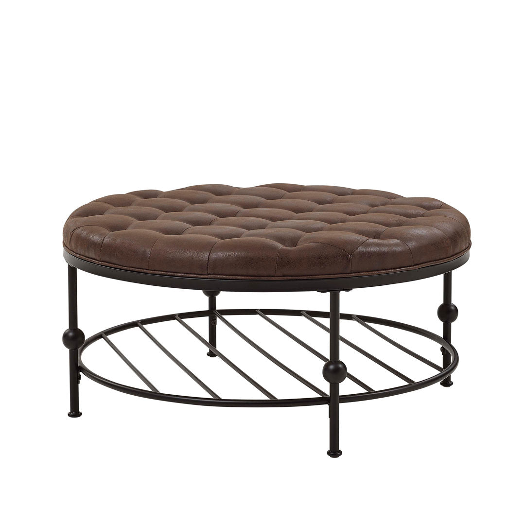 Jacki 36'' Wide Faux Leather Tufted Round Cocktail Ottoman Williston Forge Body Fabric: Coffee Brown