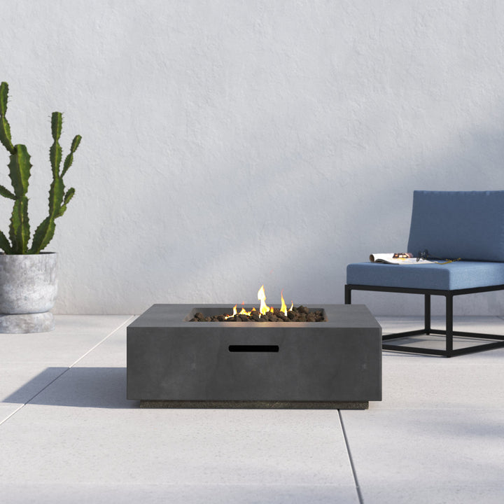 Rashid 12" H Concrete Outdoor Fire Pit Table AllModern Size: 12" H x 34" W x 34" D Finish: Charcoal