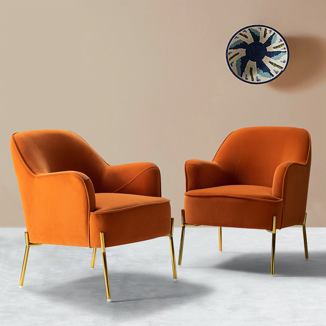 Cleo 26" Wide Contemporary Chair with Recessed Arms (Set of 2) Etta Avenue™ Fabric: Orange Velvet