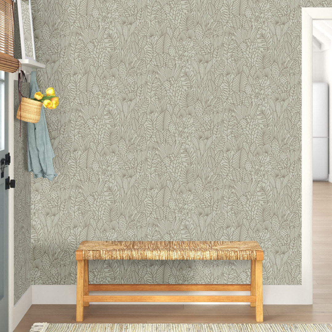 Davis Leaves Sketch 20.5' L x 16.5" W Peel and Stick Wallpaper Roll Sand & Stable™ Color: Taupe