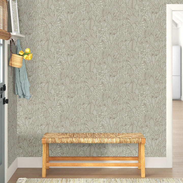 Davis Leaves Sketch 20.5' L x 16.5" W Peel and Stick Wallpaper Roll Sand & Stable™ Color: Taupe