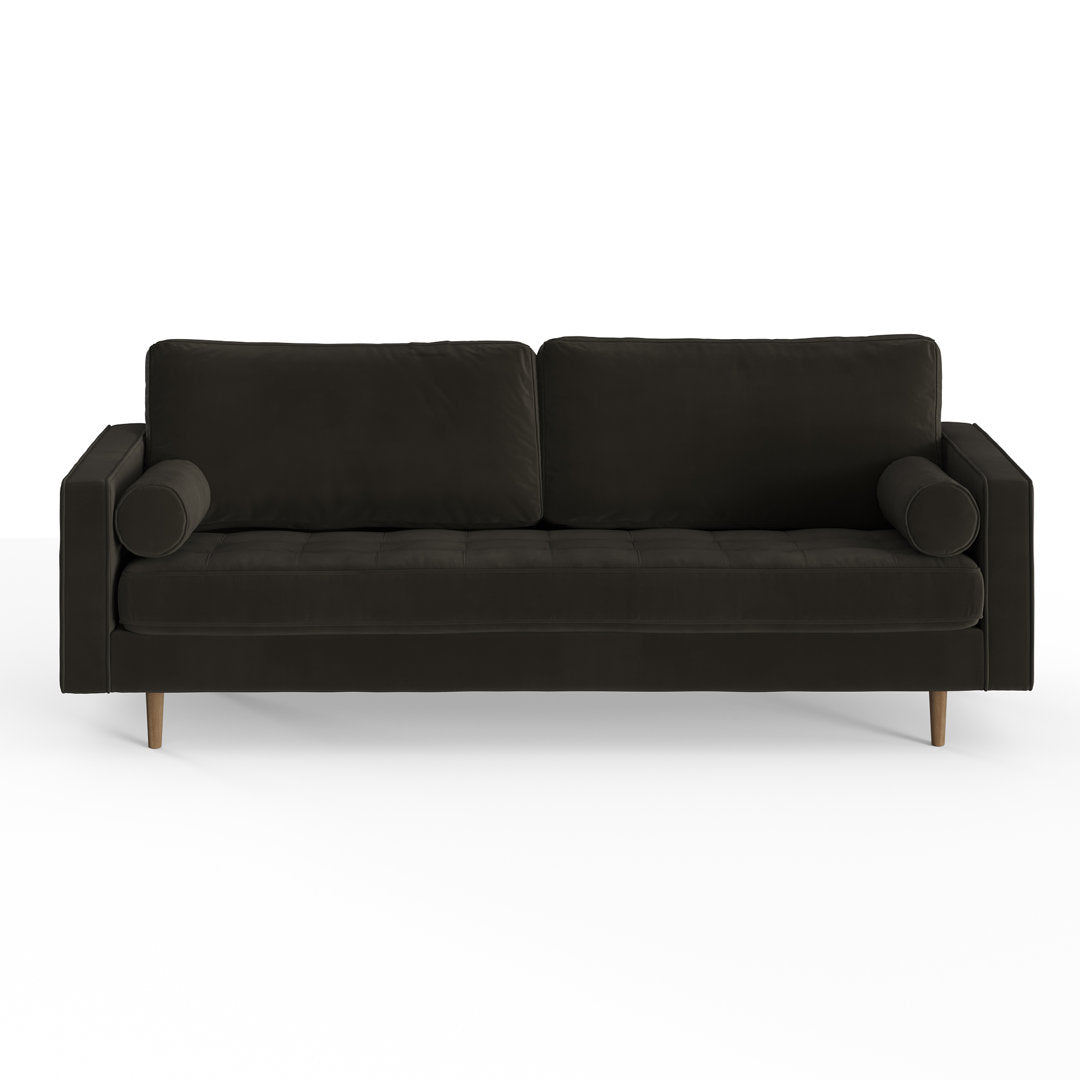Geo 84" Upholstered Sofa AllModern Fabric: Bella Smoke Performance Velvet