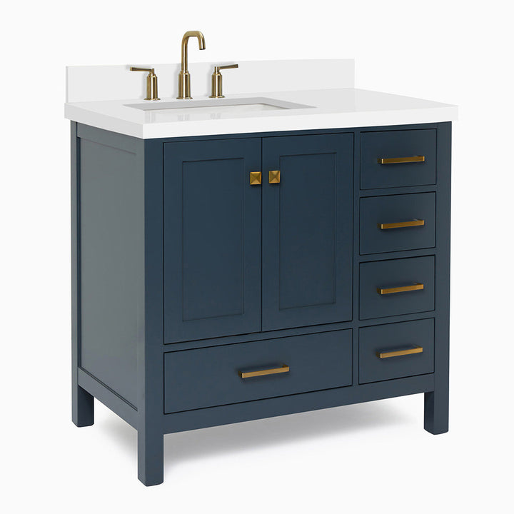 Amariani 37" Single Bathroom Vanity Set Latitude Run® Hardware Finish: Satin Brass, Base Finish: Midnight Blue