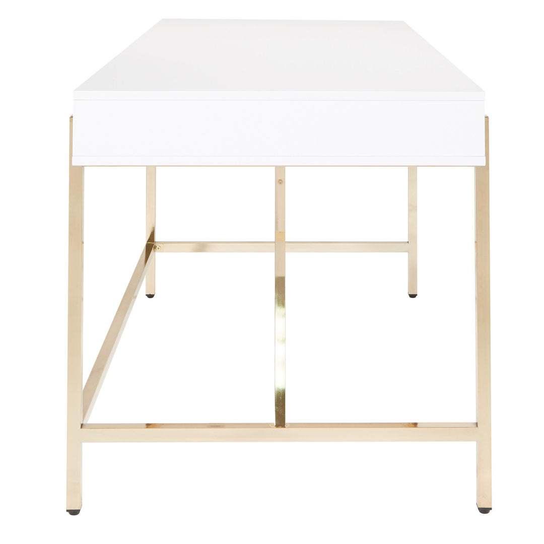 Vallee Desk with Built in Outlets Mercer41 Color: White/Gold