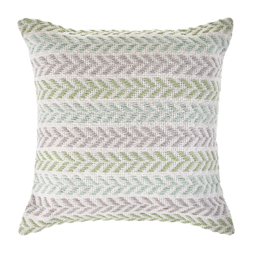 Hand-Woven Chevron Cotton Throw Pillow Rajani Home Color: Green/Multi