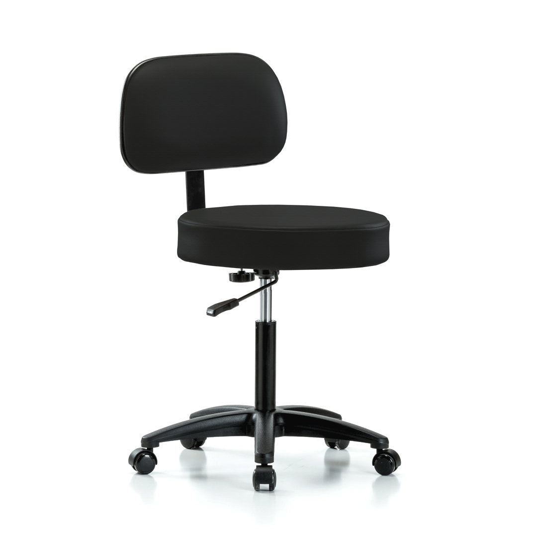 PERCH Walter Height Adjustable Exam Stool with Backrest | Medium Bench Height 21-28.5" Perch Chairs & Stools Color: Black Fabric