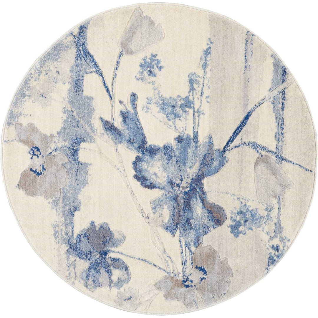 Arnim Floral Blue/Ivory Area Rug Lark Manor™ Rug Size: Round 5'6"