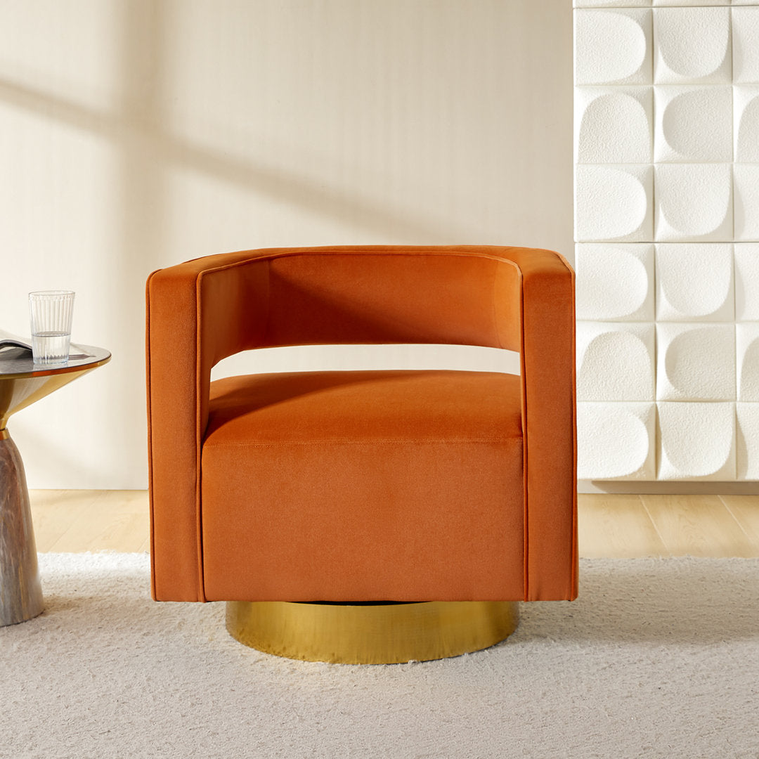 Aysha Velvet Swivel Barrel Chair Willa Arlo™ Interiors Fabric: Orange Velvet