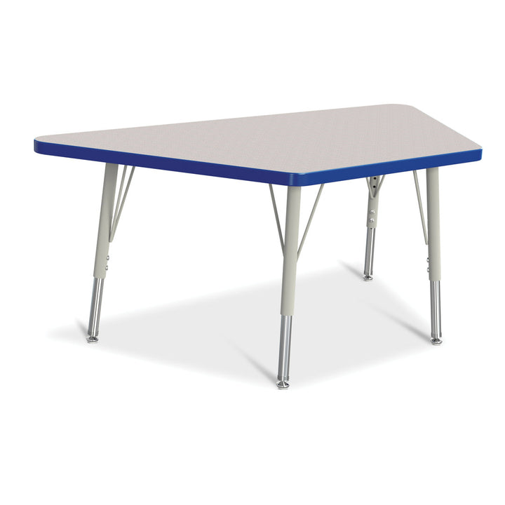 Berries® Trapezoid Activity Tables Jonti-Craft Size: 28" W x 48" D (Elementary size: 15" - 24" H) Side Finish: Gray with Black Ridgeline Band