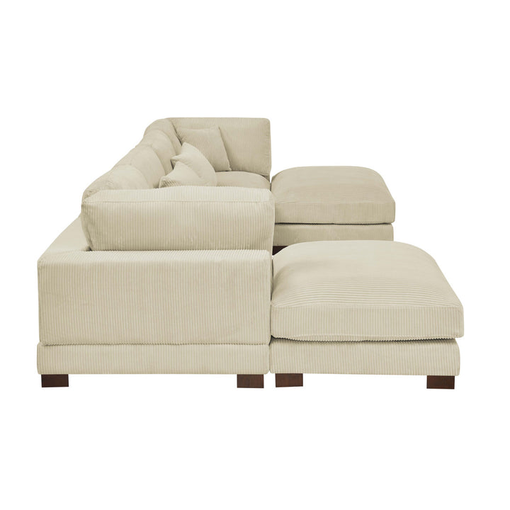 Andreco 144" Wide Reversible Modular Corner Sectional with Ottoman Wade Logan® Body Fabric: Beige Corduroy