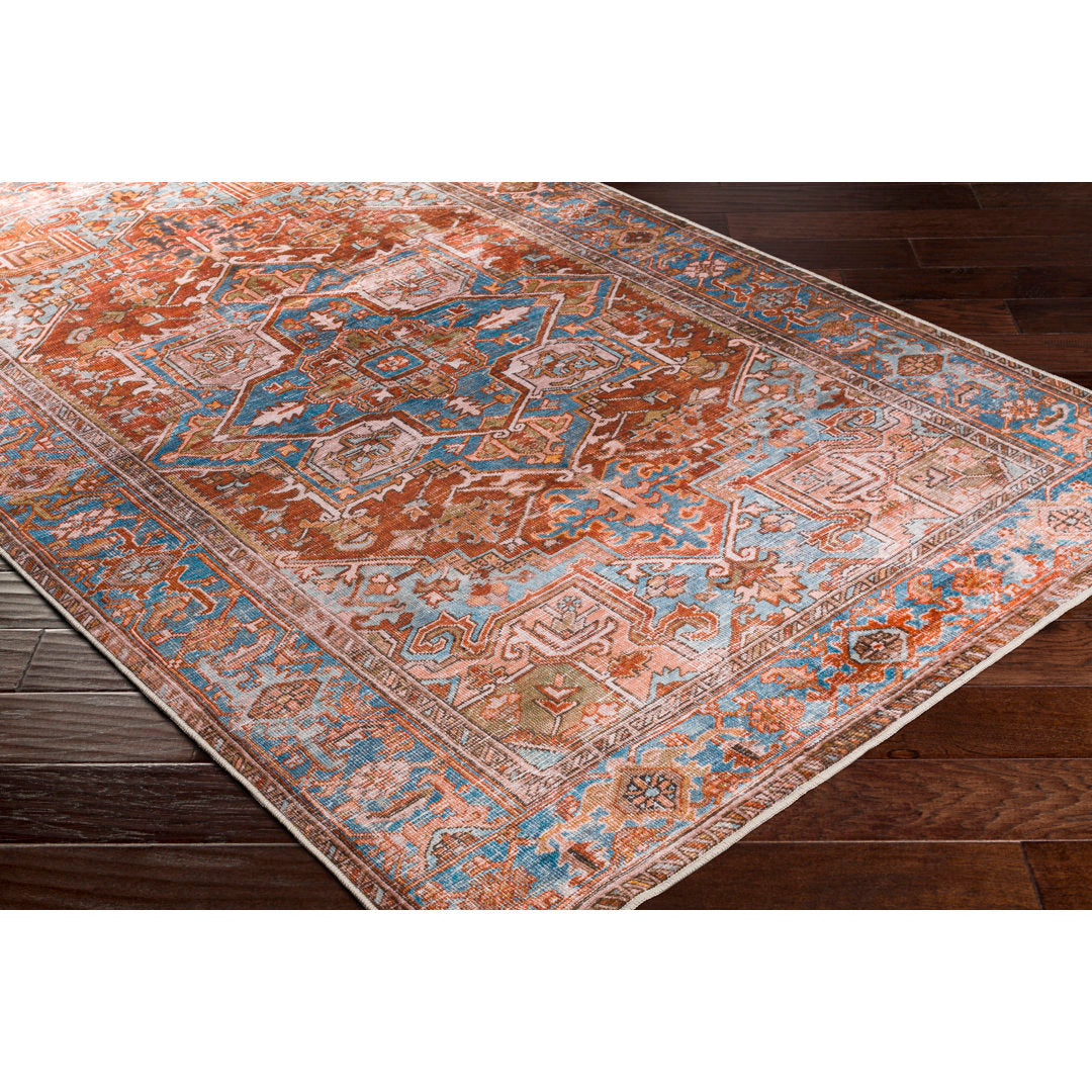 Mags Oriental Brick Red/Blue/Tan Area Rug Joss & Main Rug Size: Rectangle 2' x 3'